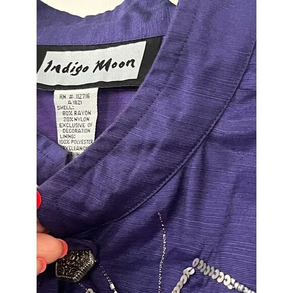 Indigo Moon Jacket Women XL Blue Floral Embroidery Beaded Geometric Boho 80s - Picture 6 of 12